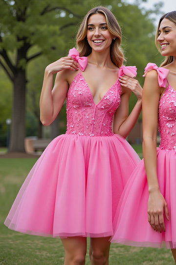 Corset Pink Appliqued A Line Homecoming Dress